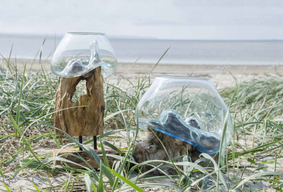 HOUSE NORDIC San Marino Vanndrpeskulptur - glass/naturlig teak (H:25)