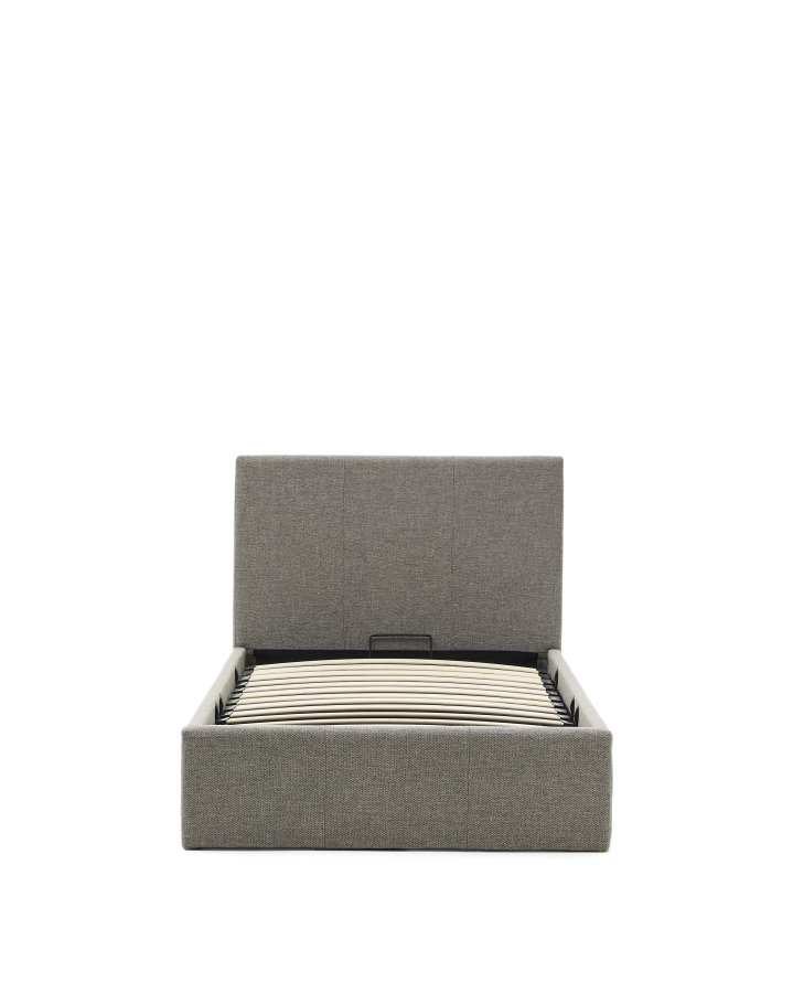 KAVE HOME Nahiri sengeramme, m. sengegavl og opbevaring - gr� stof (200x90)