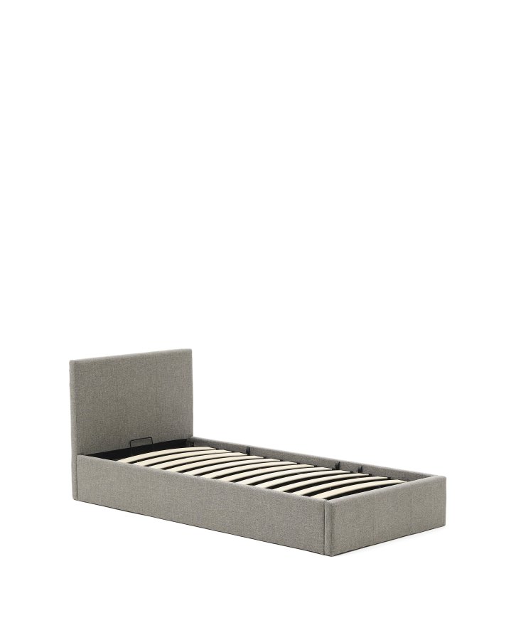 KAVE HOME Nahiri sengeramme, m. sengegavl og opbevaring - gr� stof (200x90)