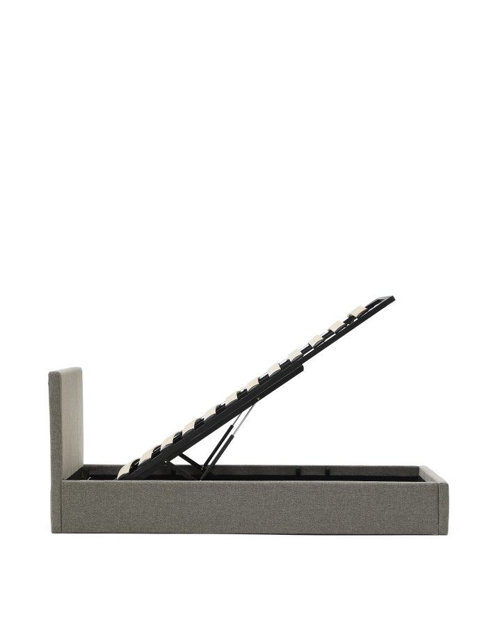 KAVE HOME Nahiri sengeramme, m. sengegavl og opbevaring - gr� stof (200x90)