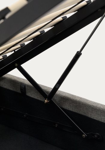 KAVE HOME Nahiri sengeramme, m. sengegavl og opbevaring - gr� stof (200x90)