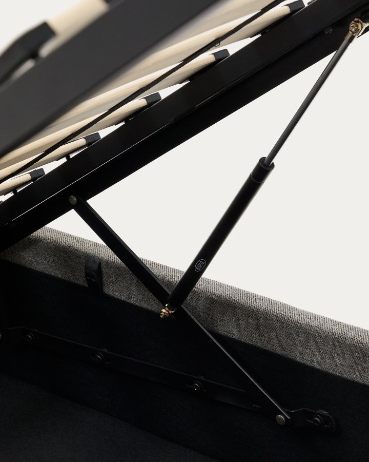 KAVE HOME Nahiri sengeramme, m. sengegavl og opbevaring - gr� stof (200x90)