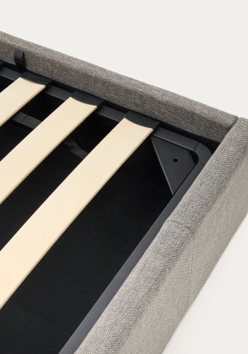 KAVE HOME Nahiri sengeramme, m. sengegavl og opbevaring - gr� stof (200x90)