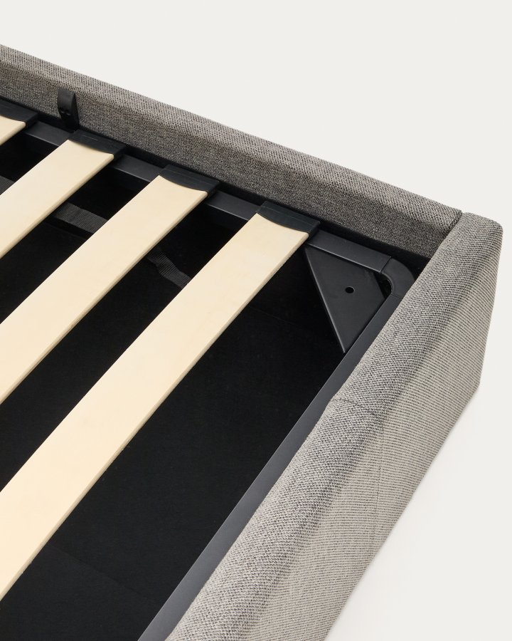 KAVE HOME Nahiri sengeramme, m. sengegavl og opbevaring - gr� stof (200x90)