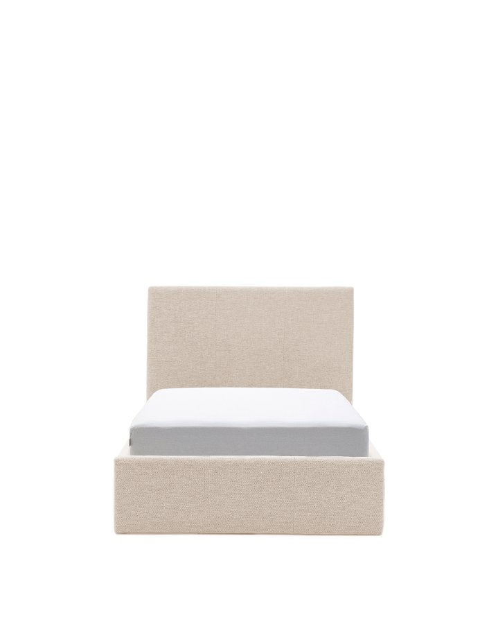 KAVE HOME Nahiri sengeramme, m. sengegavl og opbevaring - beige chenille stof (200x90)