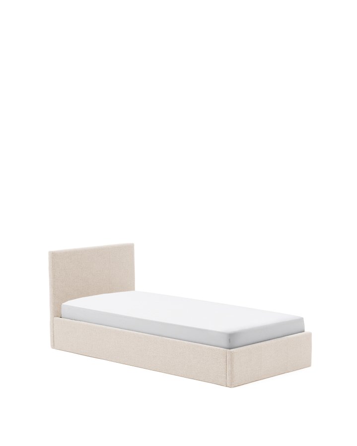 KAVE HOME Nahiri sengeramme, m. sengegavl og opbevaring - beige chenille stof (200x90)