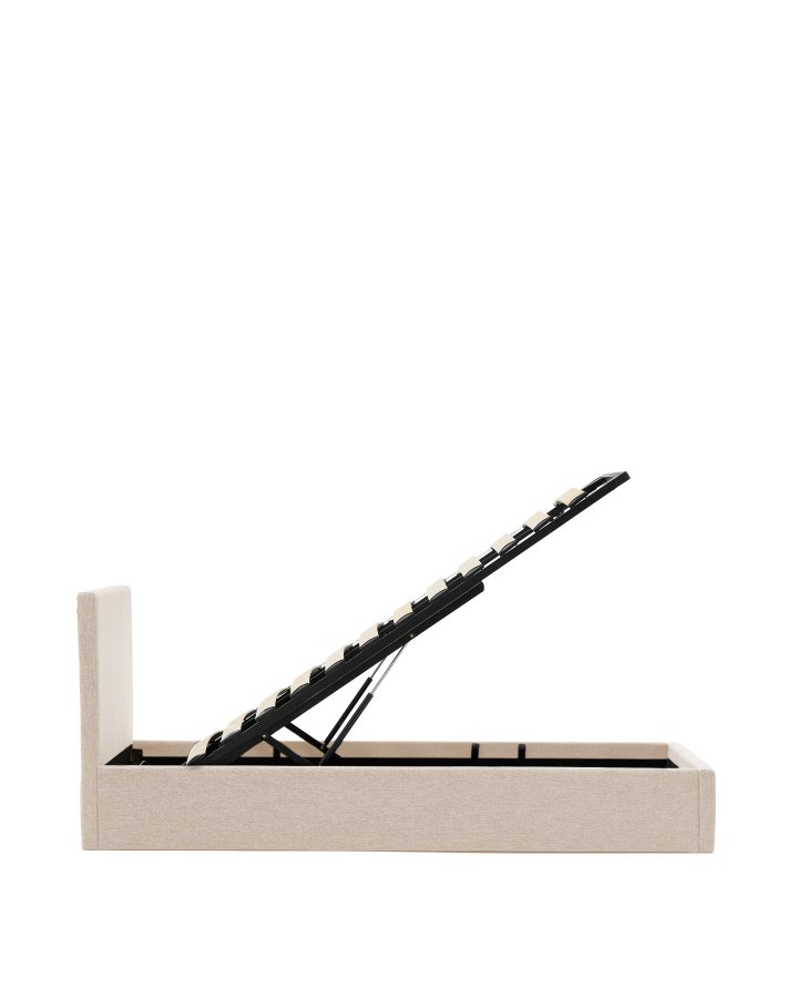 KAVE HOME Nahiri sengeramme, m. sengegavl og opbevaring - beige chenille stof (200x90)