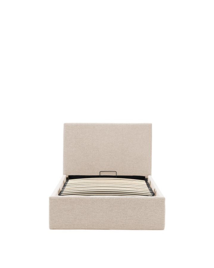 KAVE HOME Nahiri sengeramme, m. sengegavl og opbevaring - beige chenille stof (200x90)