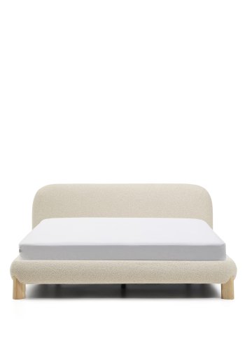 KAVE HOME Odina sengeramme, m. aftageligt betr�k - ecru boucl� og natur asketr� (til en madras p� 160 x 200 cm)