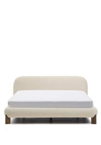KAVE HOME Odina sengeramme, m. aftageligt betr�k - ecru boucl� og valn�d asketr� (til en madras p� 180 x 200 cm)