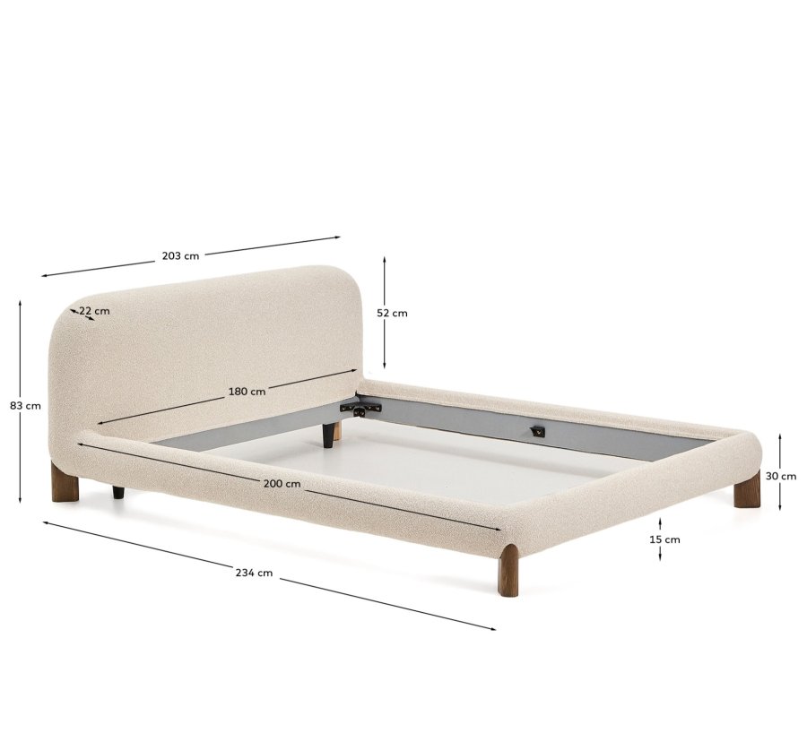 KAVE HOME Odina sengeramme, m. aftageligt betr�k - ecru boucl� og valn�d asketr� (til en madras p� 180 x 200 cm)