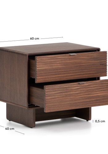 KAVE HOME Norlen sengebord, m. 2 skuffer - brun valn�ddefiner (60x52)