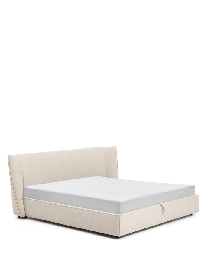 KAVE HOME Arvian sengeramme, m. opbevaringsbund og aftageligt betr�k - beige chenille (180x200)