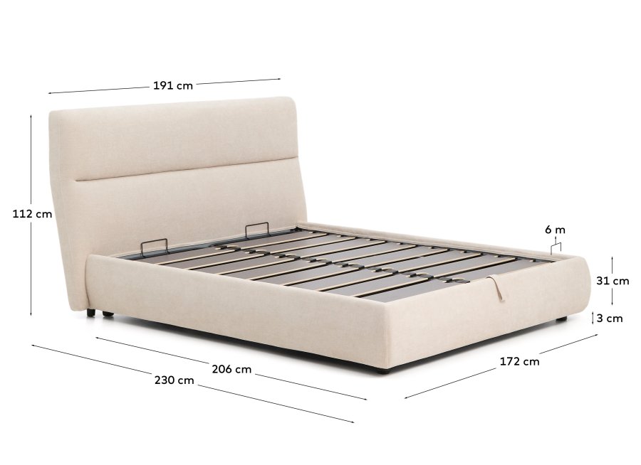 KAVE HOME Dafra sengeramme, m. opbevaringsbund og aftageligt madrasbetr�k - beige chenille (160x200)