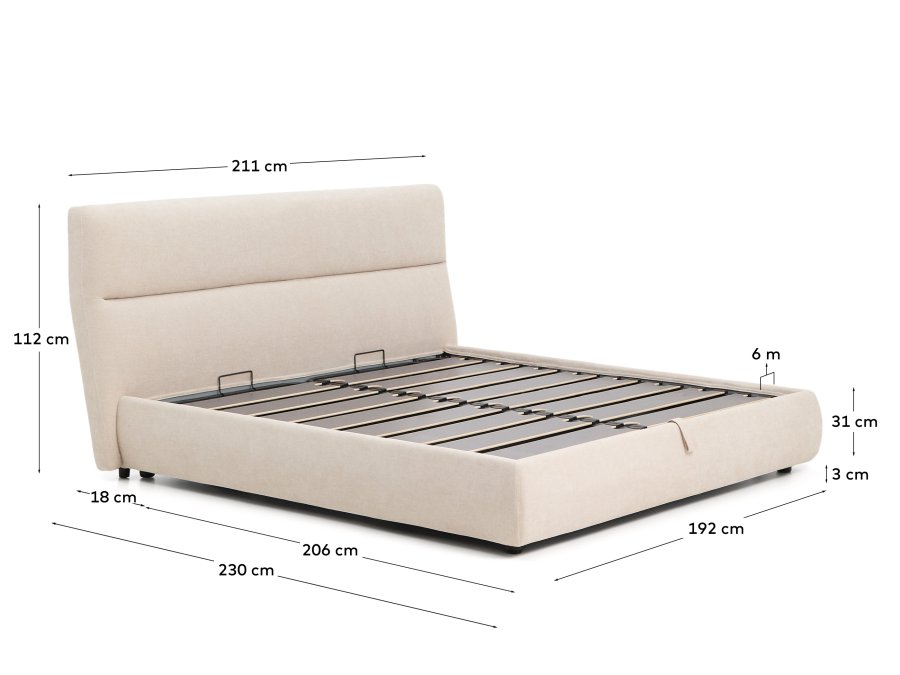 KAVE HOME Dafra sengeramme, m. opbevaringsbund og aftageligt madrasbetr�k - beige chenille (180x200)