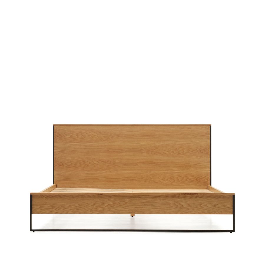 KAVE HOME Taiana sengeramme, med sengegavl og lameller - naturlig eikefiner og sort stl (160x200)