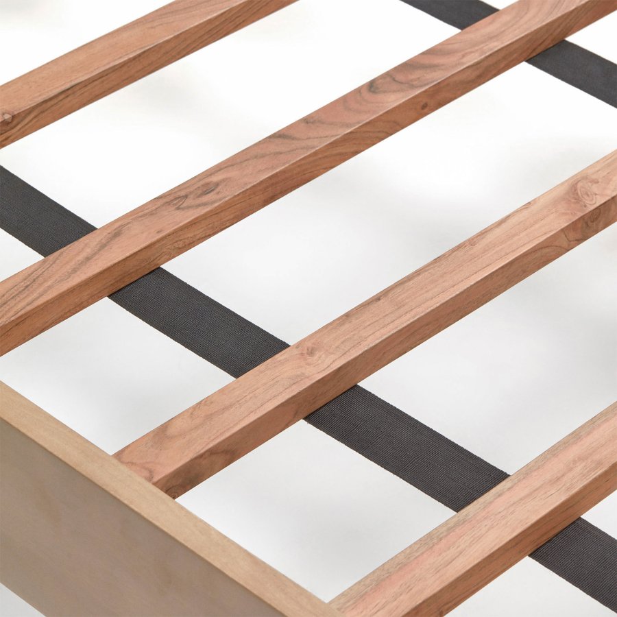 KAVE HOME Licia sengeramme, med sengegavl og lameller - naturlig mangotre og jern (160x200)