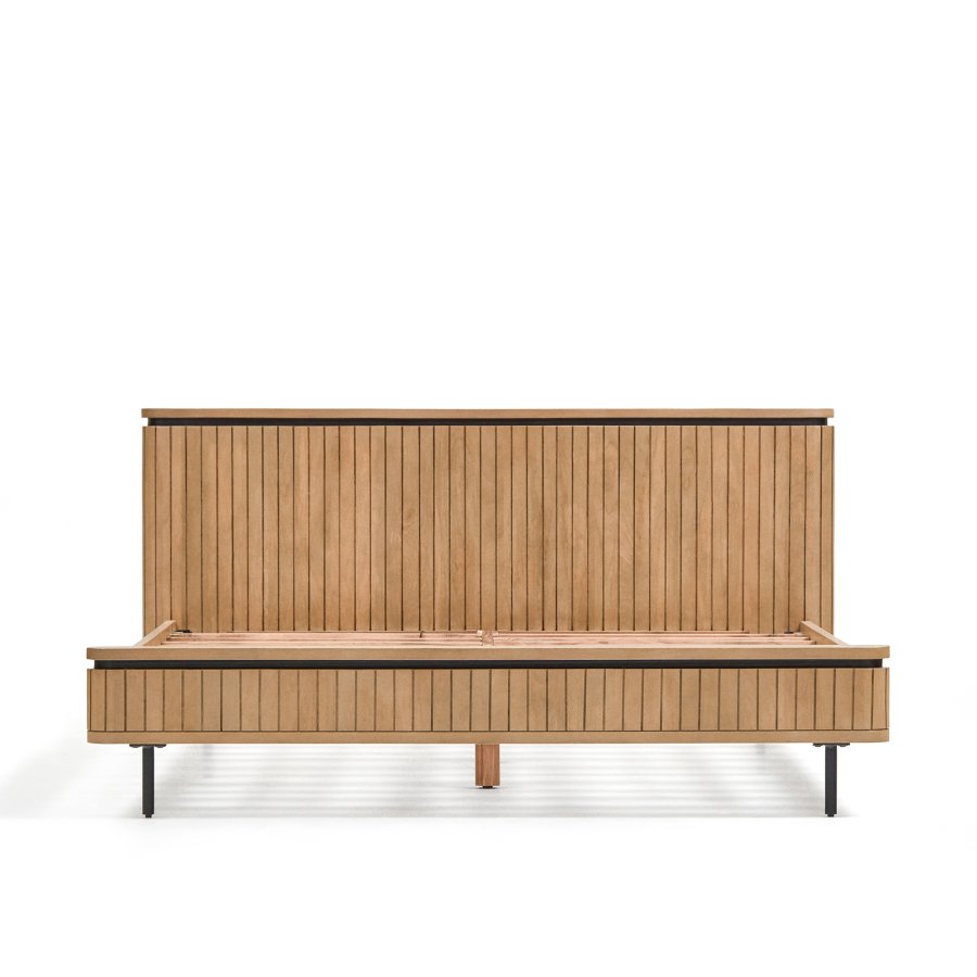 KAVE HOME Licia sengeramme, med sengegavl og lameller - naturlig mangotre og jern (160x200)