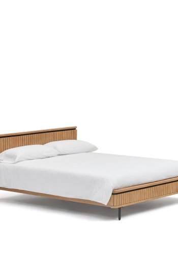 KAVE HOME Licia sengeramme, med sengegavl og lameller - naturlig mangotre og jern (160x200)