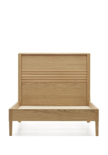 KAVE HOME Lenon sengeramme, med sengegavl og lameller - naturlig eik og eikefiner (90x200)