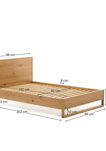 KAVE HOME Alguema-seng i eikefiner med naturlig overflate for madrass 90 x 190 cm