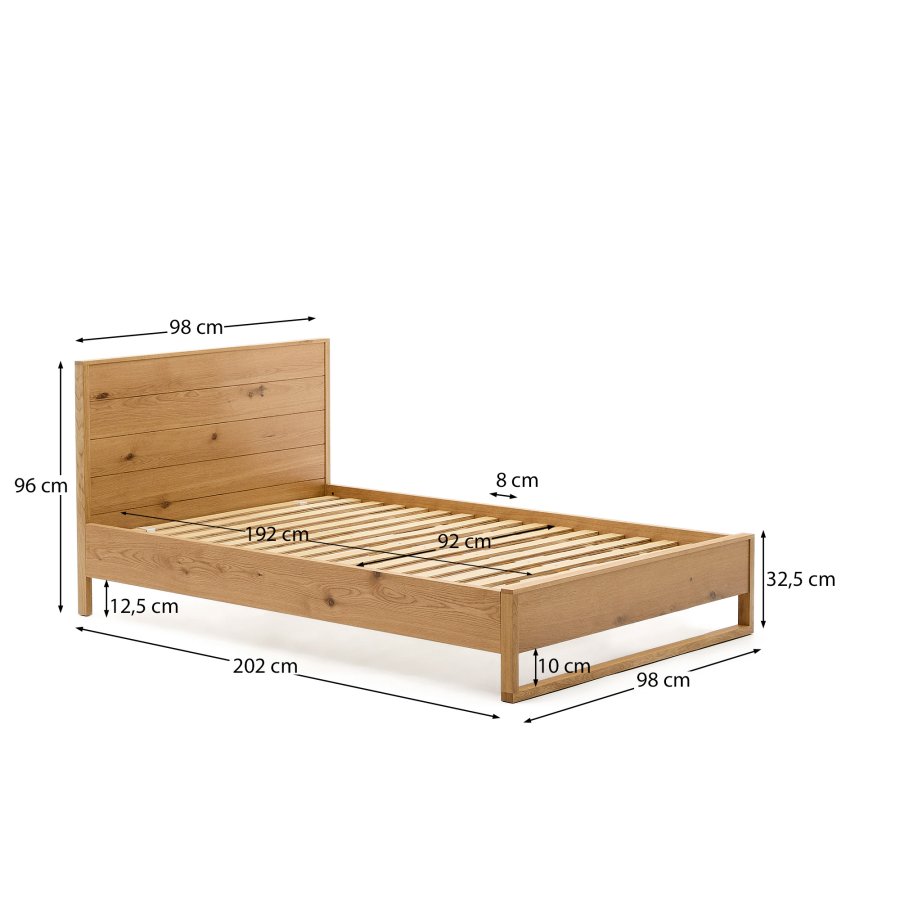 KAVE HOME Alguema-seng i eikefiner med naturlig overflate for madrass 90 x 190 cm