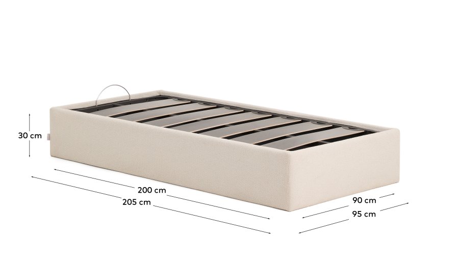 KAVE HOME Nelzi sengeramme, m. aftageligt betr�k og opbevaring - ecru chenille (til madras 90 x 200 cm)