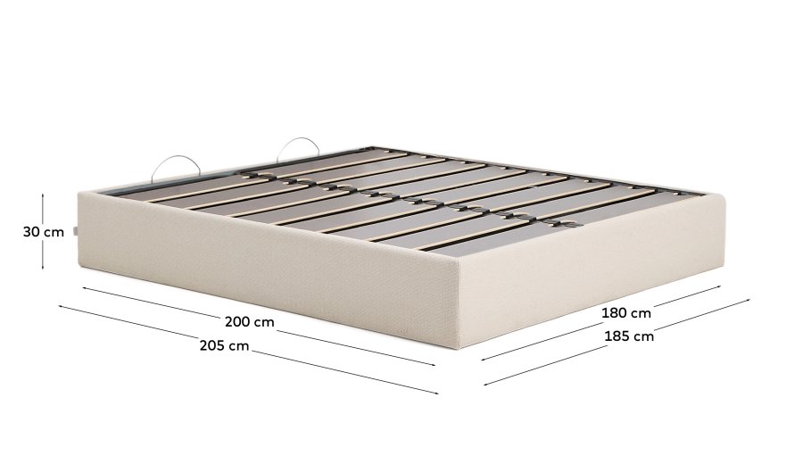 KAVE HOME Nelzi sengeramme, m. aftageligt betr�k og opbevaring - ecru chenille (til madras 180 x 200 cm)