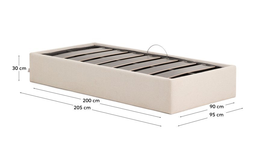 KAVE HOME Nelzi sengeramme, m. aftageligt betr�k og opbevaring - ecru chenille (til madras 90 x 200 cm)