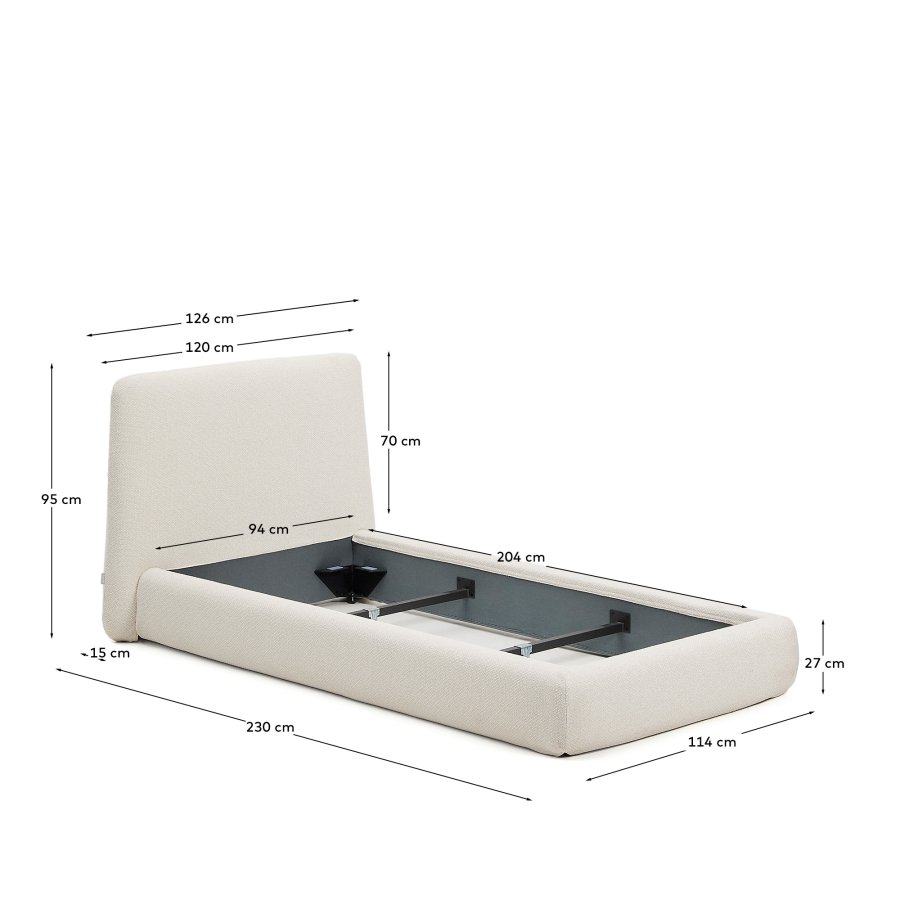 KAVE HOME Martina sengeramme, m. aftageligt betr�k - ecru chenille (til madras 90 x 200 cm)