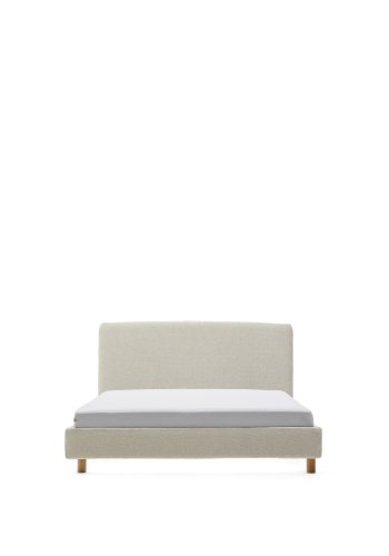  KAVE HOME Valma Bettrahmen, mit abnehmbarem Bezug und Kopfteil – Perlenchenille und Buchenholz (90x200)