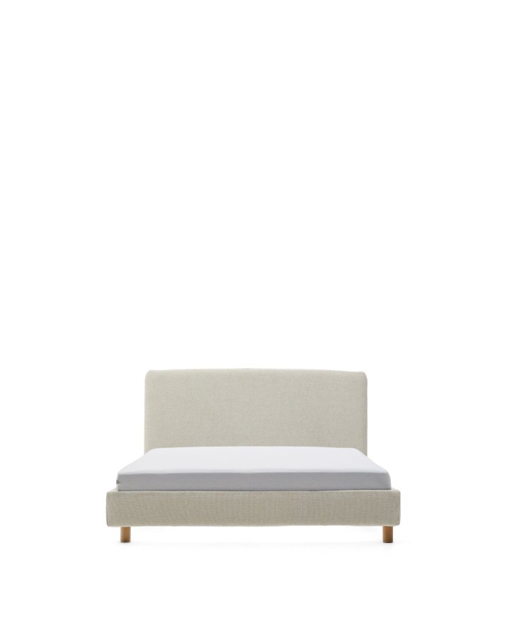  KAVE HOME Valma Bettrahmen, mit abnehmbarem Bezug und Kopfteil – Perlenchenille und Buchenholz (90x200)