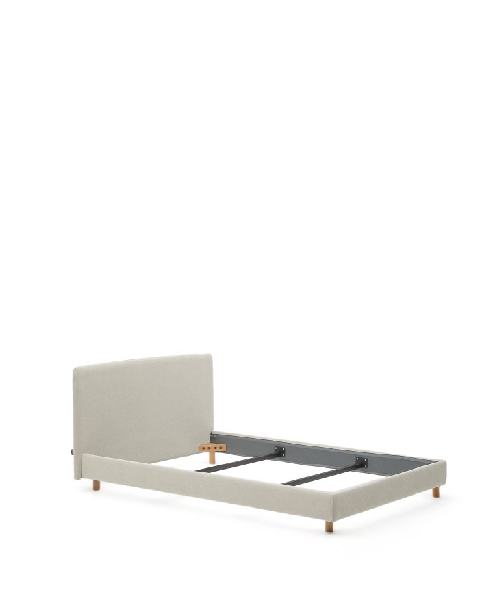  KAVE HOME Valma Bettrahmen, mit abnehmbarem Bezug und Kopfteil – Perlenchenille und Buchenholz (90x200)