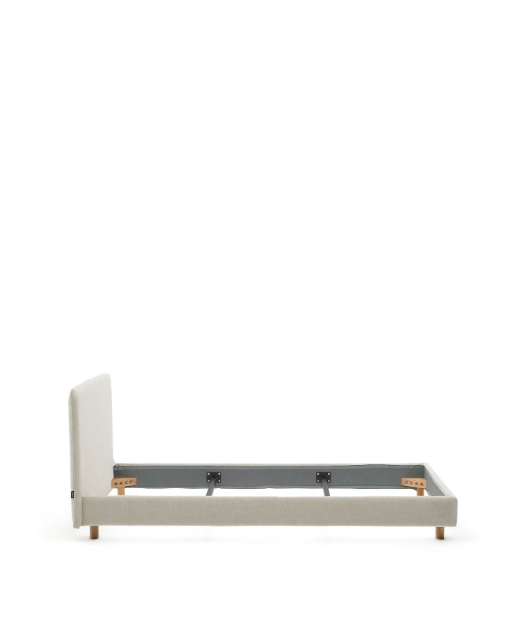  KAVE HOME Valma Bettrahmen, mit abnehmbarem Bezug und Kopfteil – Perlenchenille und Buchenholz (90x200)