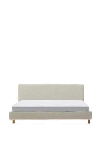 KAVE HOME Perle chenille Valma seng med avtakbart trekk og ben i heltre bk til seng 160 x 200 cm