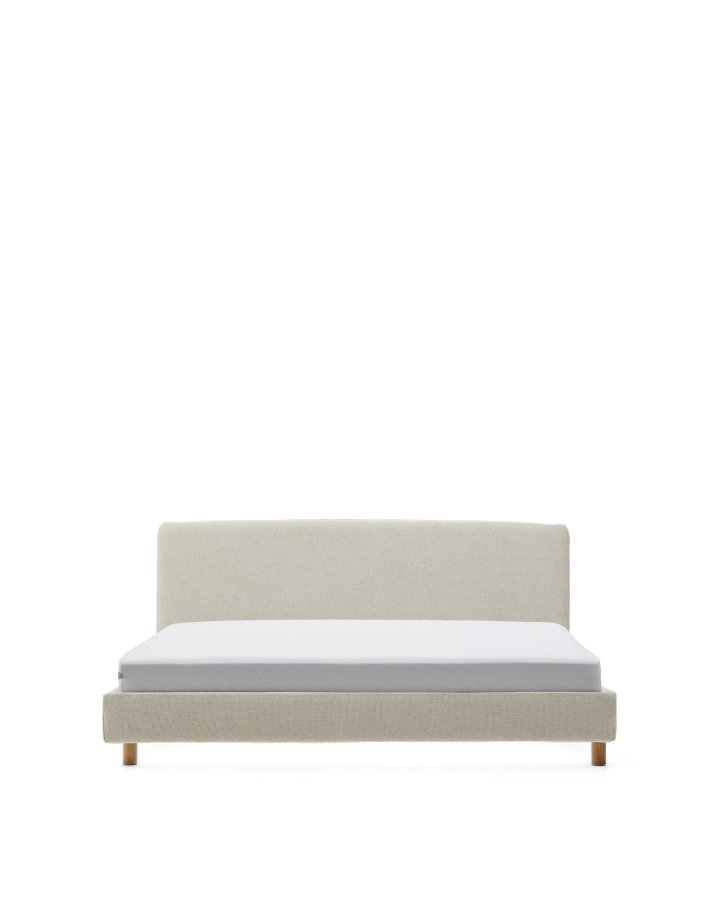 KAVE HOME Perle chenille Valma seng med avtakbart trekk og ben i heltre bk til seng 160 x 200 cm
