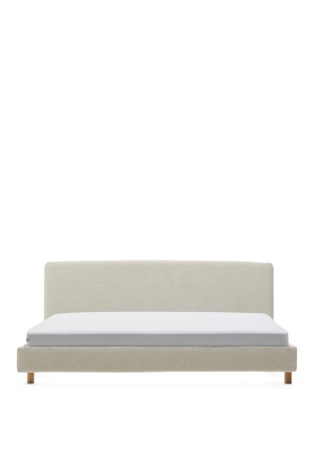 KAVE HOME Perle chenille Valma seng med avtakbart trekk og ben i heltre bk til seng p 180 x 200 cm