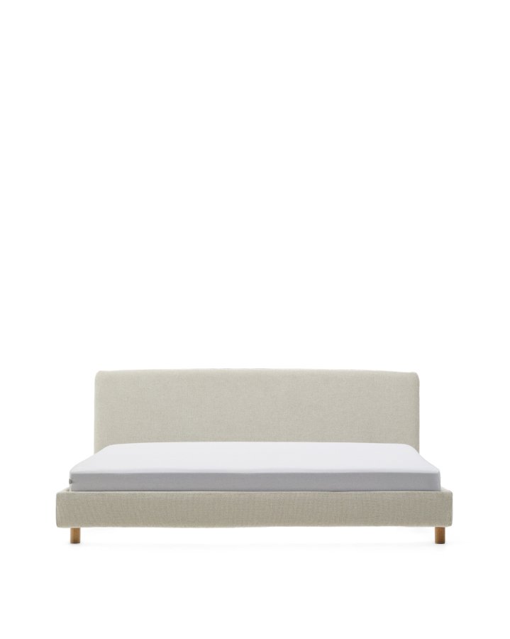 KAVE HOME Perle chenille Valma seng med avtakbart trekk og ben i heltre bk til seng p 180 x 200 cm