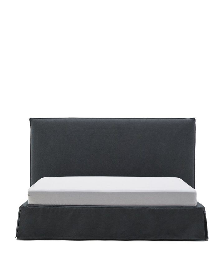 KAVE HOME Jaira seng i antrasittgrtt lin og bomull med avtakbart trekk til en 180 x 200 cm FSC Mix seng