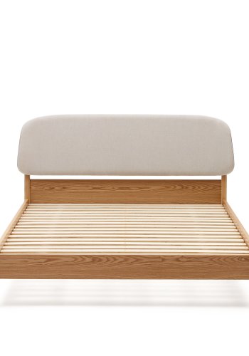 KAVE HOME Octavia sengeramme, med hvit polstret sengegavl - ask kryssfiner (160x200)