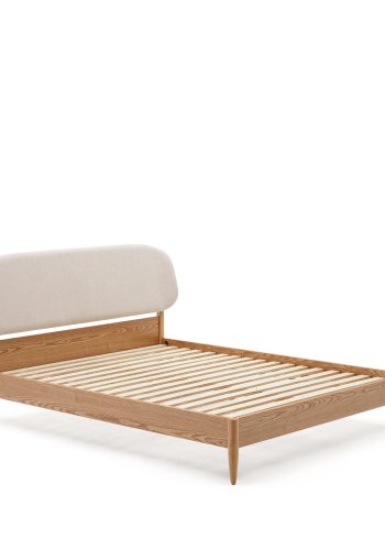 KAVE HOME Octavia sengeramme, med hvit polstret sengegavl - ask kryssfiner (180x200)