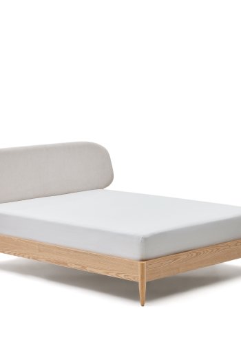 KAVE HOME Octavia sengeramme, med hvit polstret sengegavl - ask kryssfiner (180x200)
