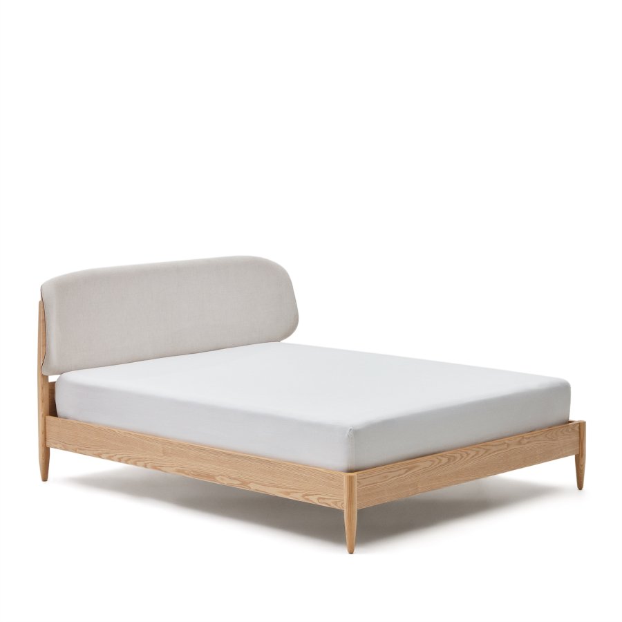 KAVE HOME Octavia sengeramme, med hvit polstret sengegavl - ask kryssfiner (180x200)