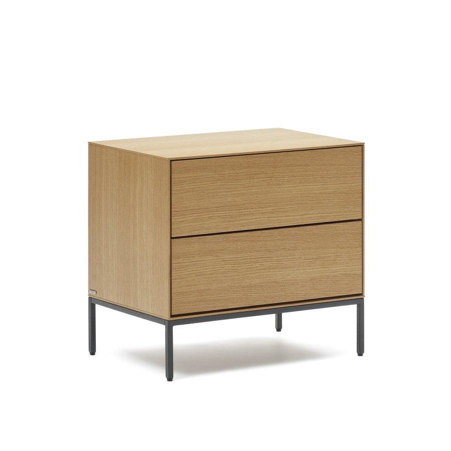 KAVE HOME Vedrana sidebord, m. 2 skuffer - naturlig eikefiner og sort stl (60x40)