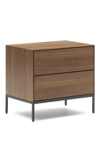 KAVE HOME Vedrana sidebord, m. 2 skuffer - brun valnttfiner og sort stl (60x40)