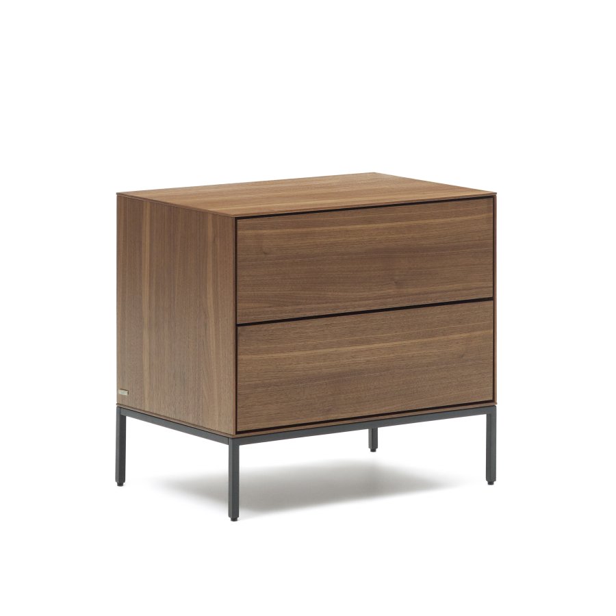 KAVE HOME Vedrana sidebord, m. 2 skuffer - brun valnttfiner og sort stl (60x40)