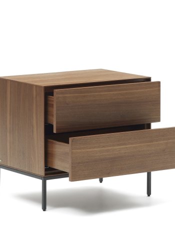 KAVE HOME Vedrana sidebord, m. 2 skuffer - brun valnttfiner og sort stl (60x40)