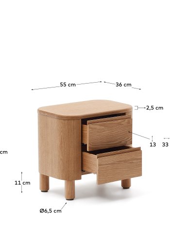 KAVE HOME Salaya nattbord i askfiner, 55 cm x 50 cm