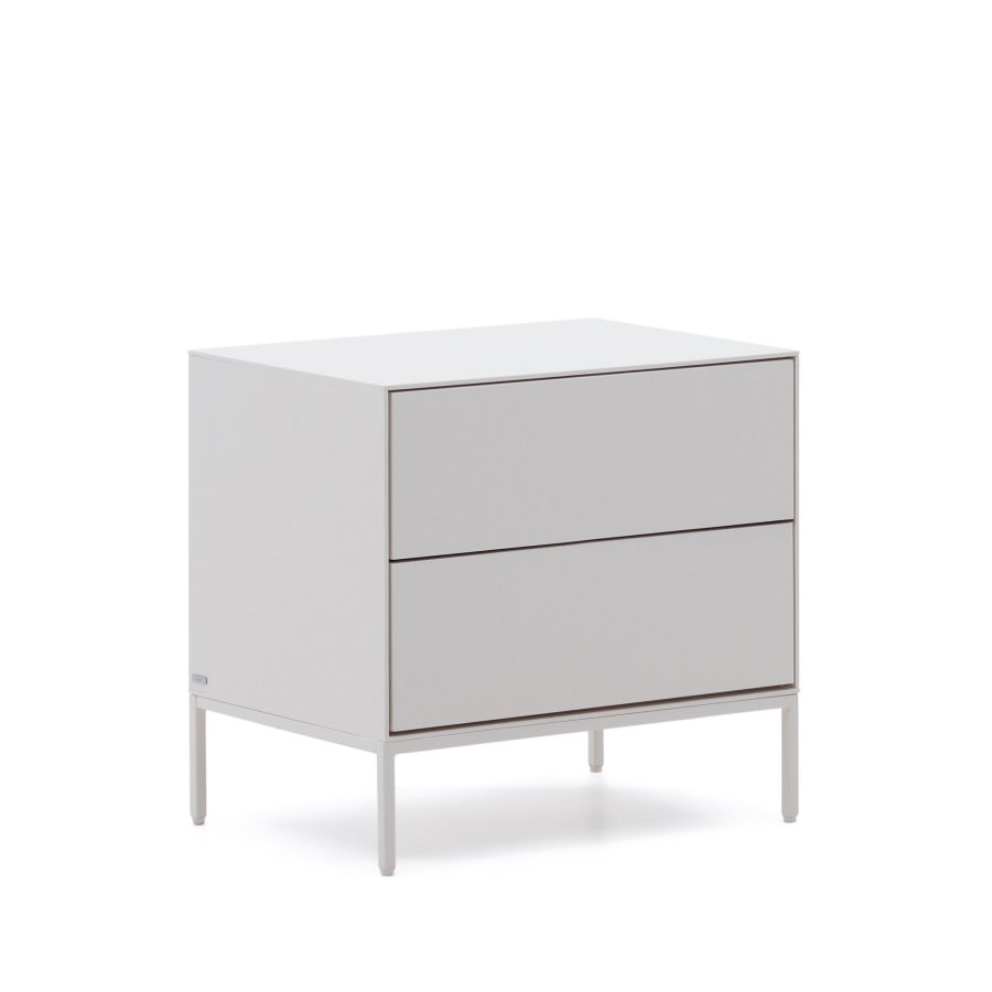 KAVE HOME Vedrana nattbord, m. 2 skuffer - hvit MDF og stl (60x55)