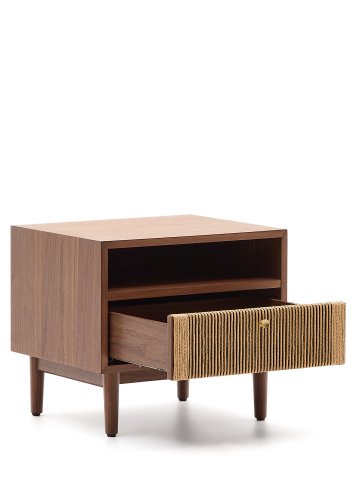 KAVE HOME Elan nattbord, m. 1 hylle og 1 skuff - naturlig tau, finer og valntttre (51x45)